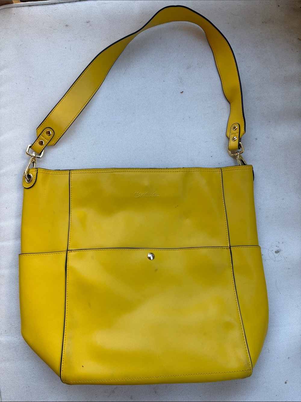 Bright Yellow Leather Shoulder Bag with Wide Strap